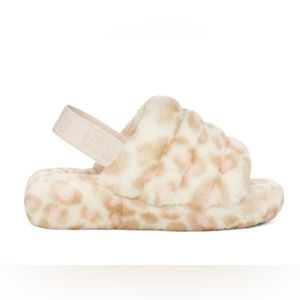 Ugg “Fluff Yeah” Slide W/Panther Print - White /Pink